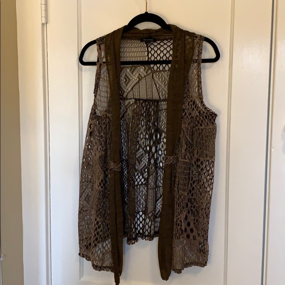 Excellent Open Weave Knit Brown Sweater Vest Large